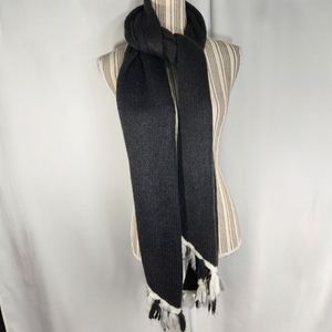Designer Black w/ Black White Grey Tassels Neck Scarf